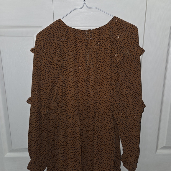 JODIFL Long Sleeve Dress in Brown with Black Dots - Picture 2 of 2